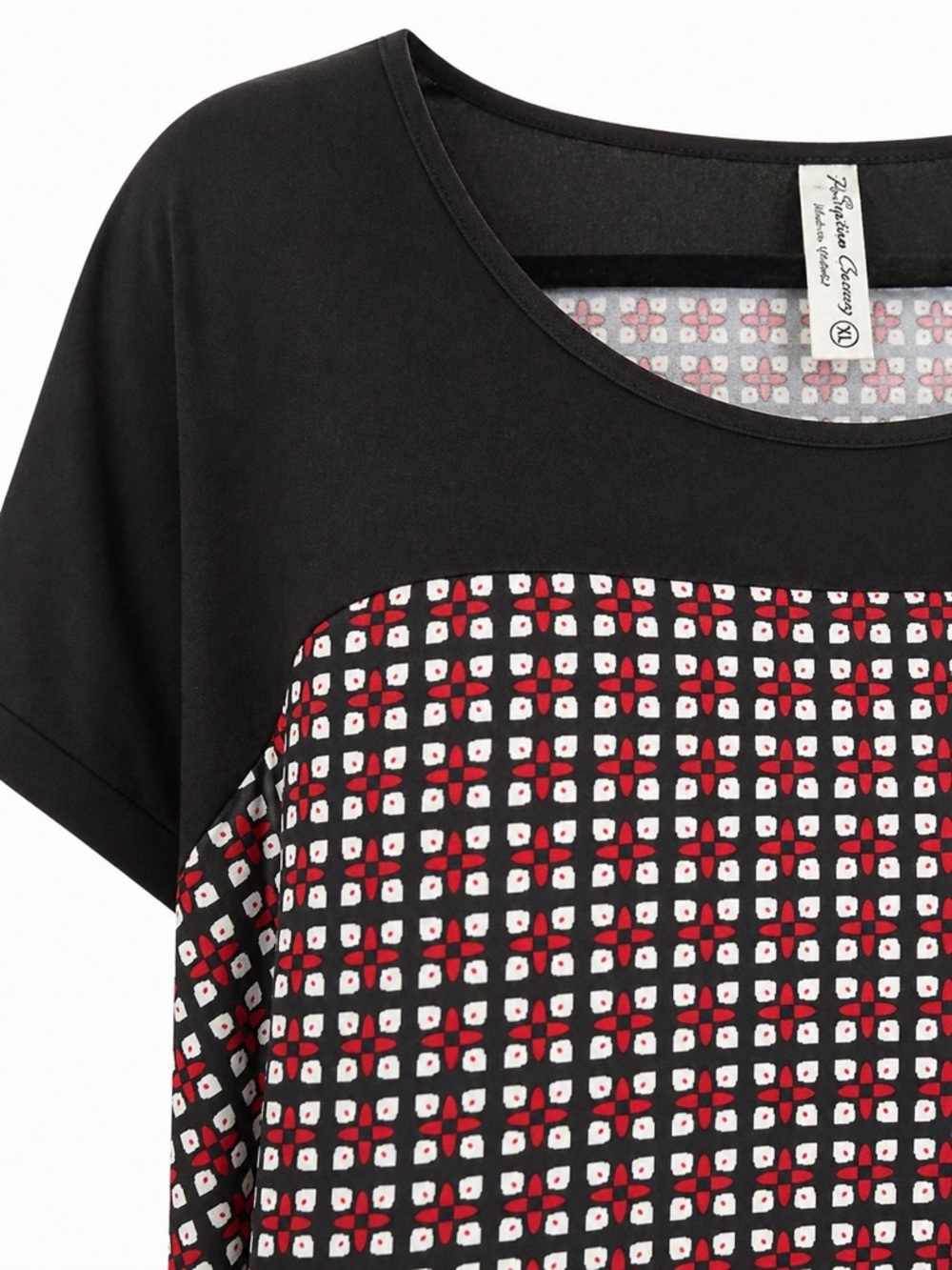 PerSeption Concept Black Short Sleeve Top with Red & White Geo Panel - Picture 4 of 5